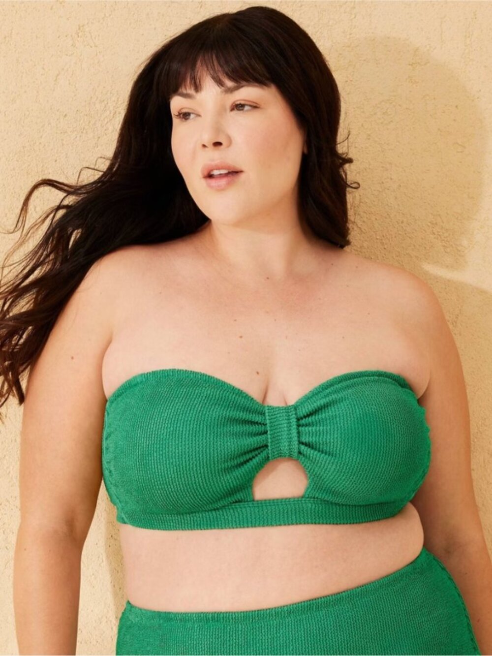 Shade Shore 3X Womens Bikini Top Pucker Textured Tab Front Emerald Green